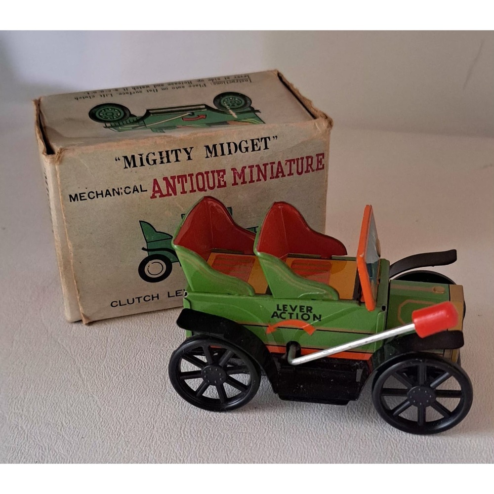 Mighty Midget Mechanical Antique Miniature Tin Car Vintage 1960s Japan